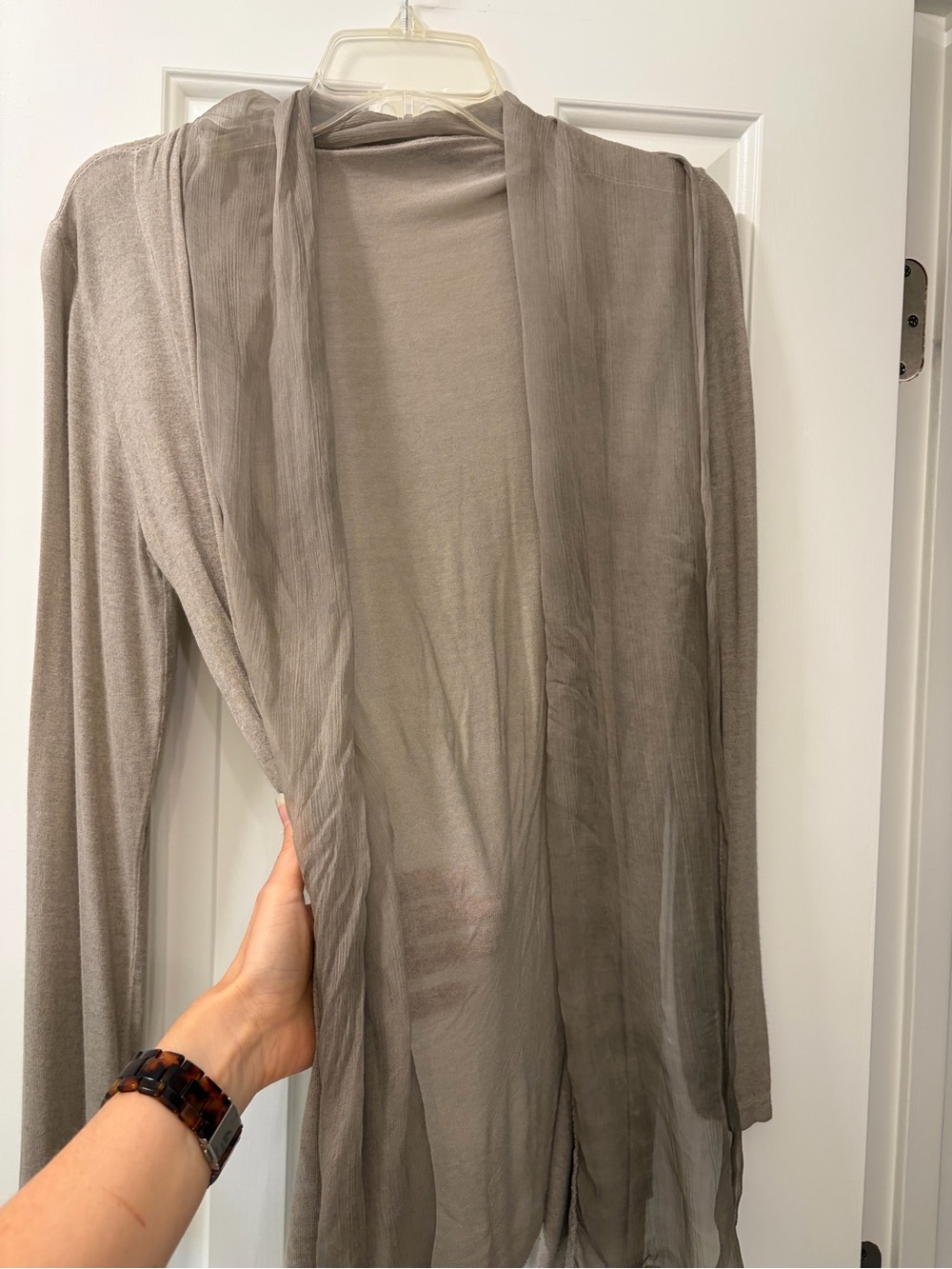 Italian Light Taupe Women's Open-Front Sweater Cardigan